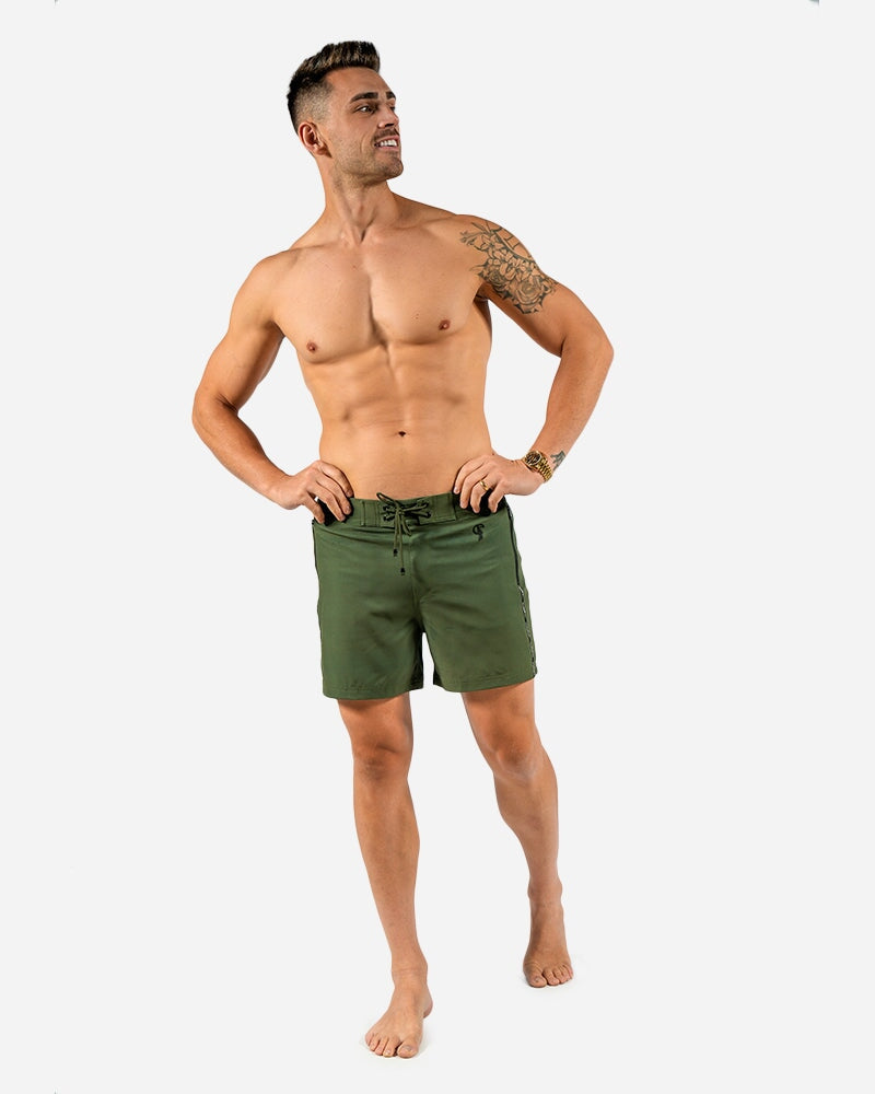 5" Khaki Green Swim Trunks Tucann