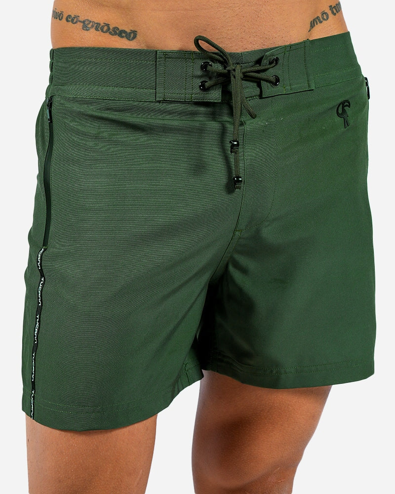 5" Khaki Green Swim Trunks Tucann