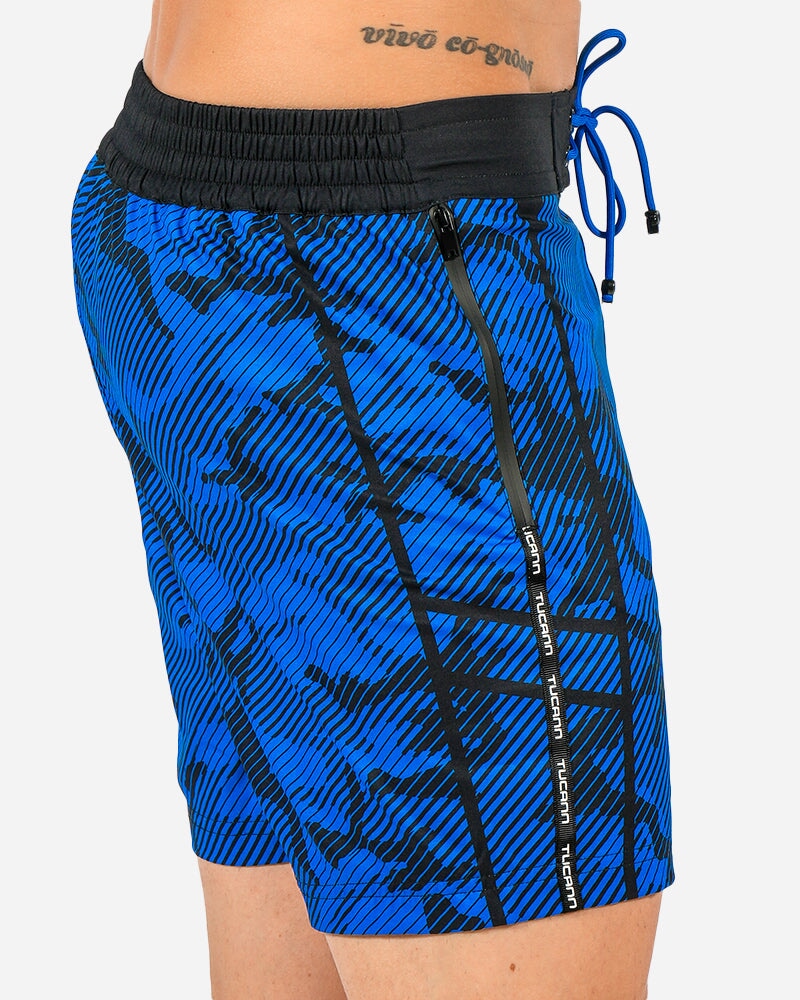5" Striped Camo Blue Swim Shorts Swim Trunks Tucann