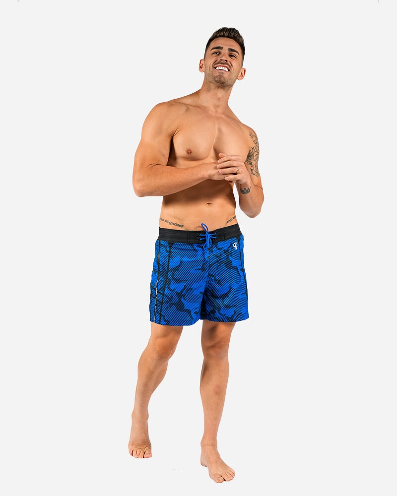 5" Striped Camo Blue Swim Shorts Swim Trunks Tucann