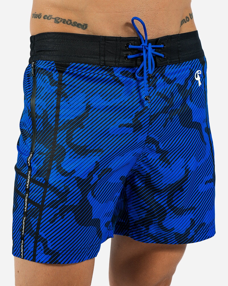 5" Striped Camo Blue Swim Shorts Swim Trunks Tucann