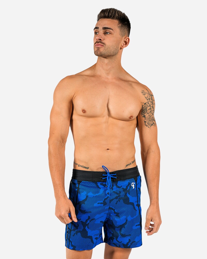 5" Striped Camo Blue Swim Shorts Swim Trunks Tucann