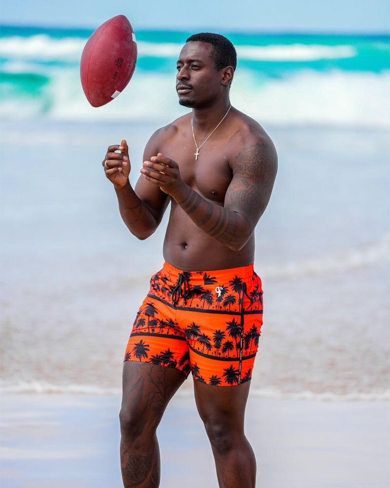 Black Palms Orange Swim Trunks - 5" Swim Trunks Tucann