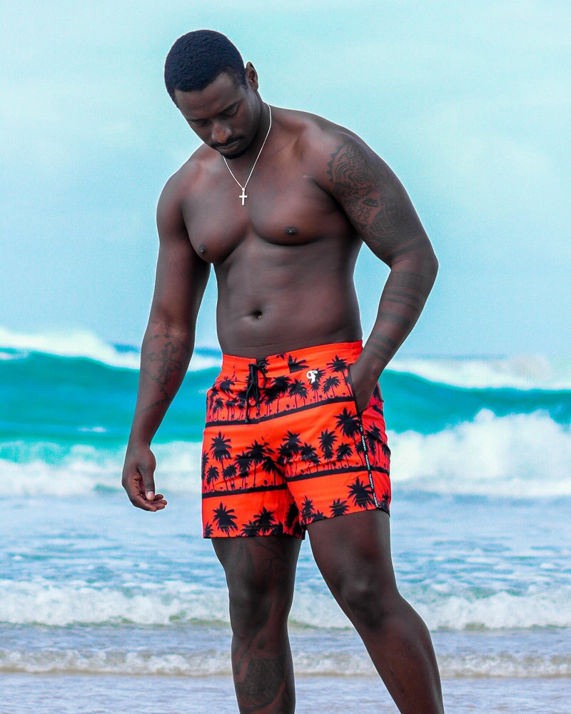 Black Palms Orange Swim Trunks - 5" Swim Trunks Tucann