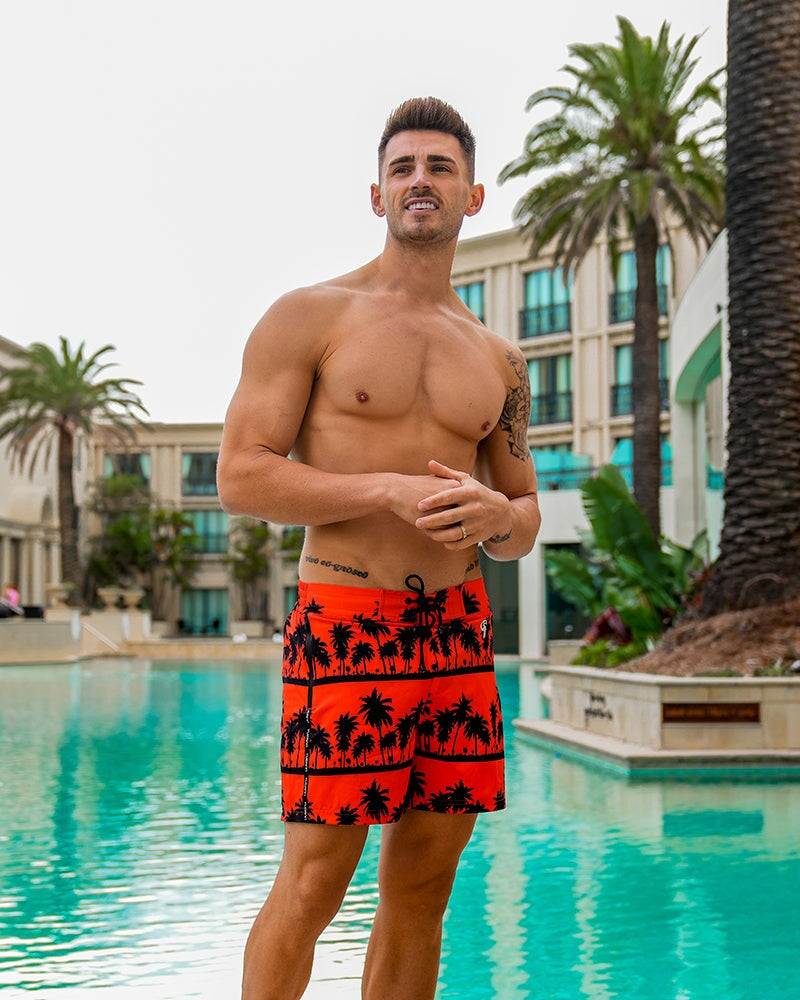 Black Palms Orange Swim Trunks - 5" Swim Trunks Tucann
