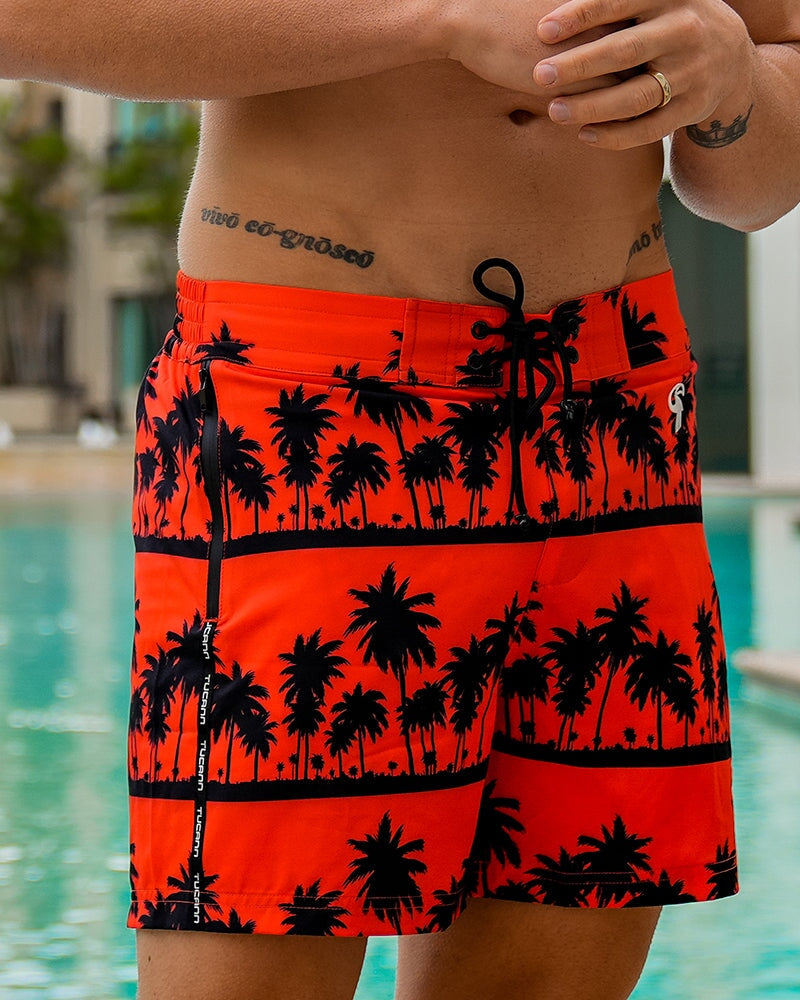 Black Palms Orange Swim Trunks - 5" Swim Trunks Tucann