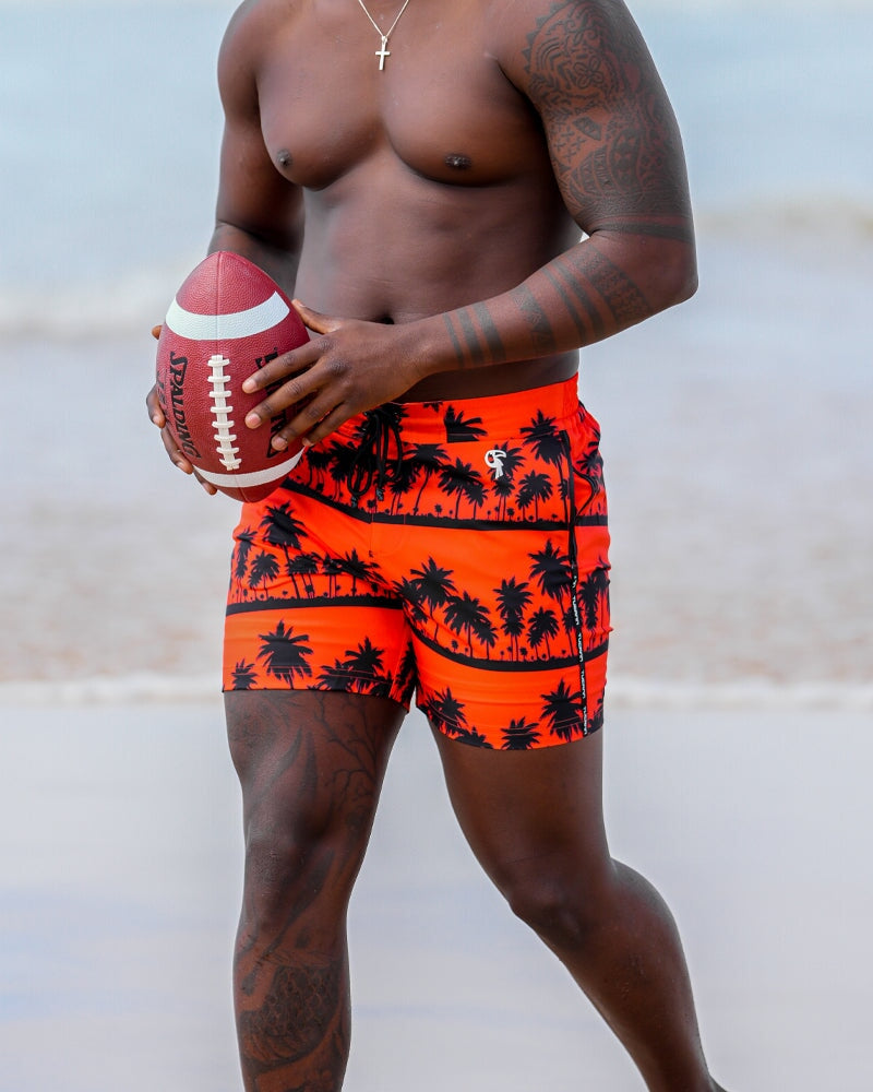 Black Palms Orange Swim Trunks - 5" Swim Trunks Tucann