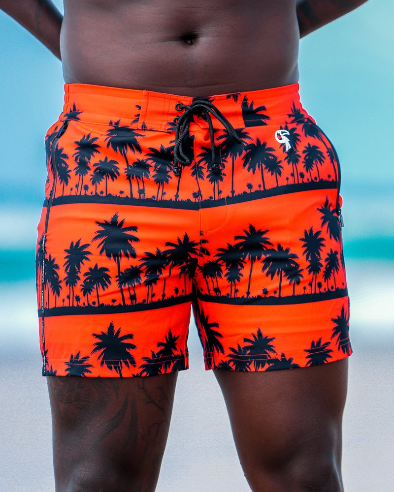 Black Palms Orange Swim Trunks - 5" Swim Trunks Tucann