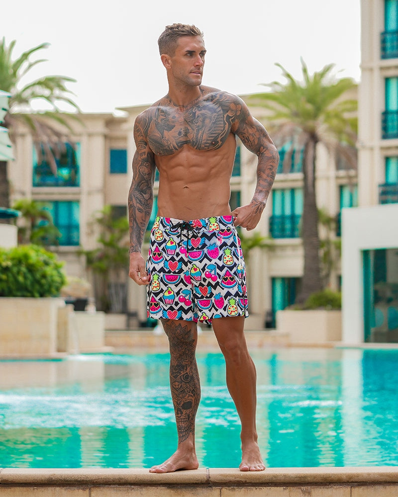 Cherry White Swim Shorts - 5" Swim Trunks Tucann