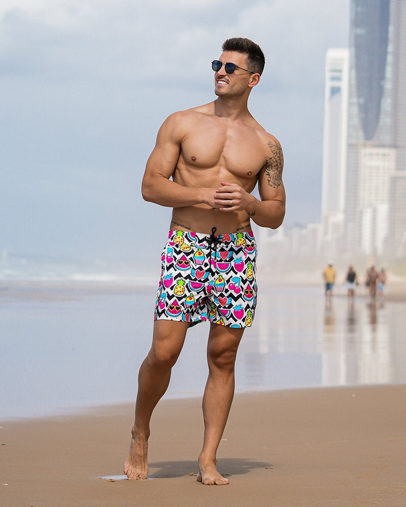 Cherry White Swim Shorts - 5" Swim Trunks Tucann