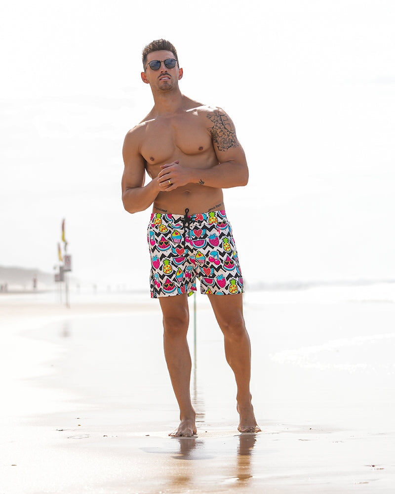 Cherry White Swim Shorts - 5" Swim Trunks Tucann
