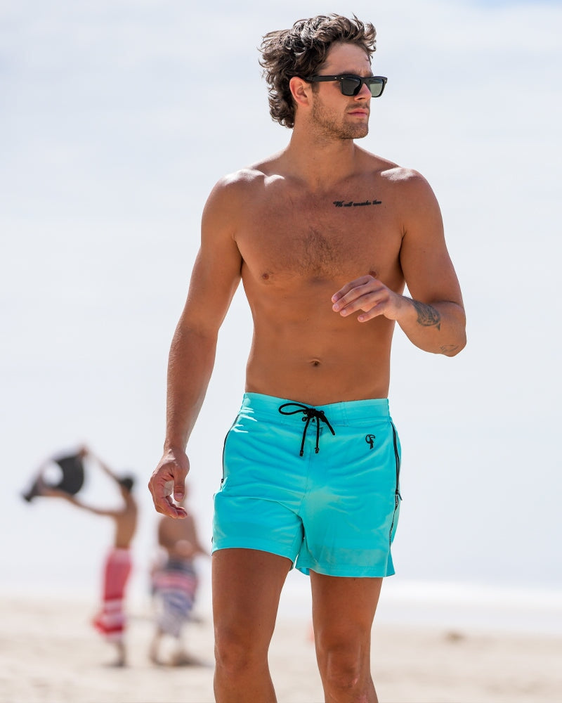 Fluro Aqua Swim Shorts - 5" Swim Trunks Tucann