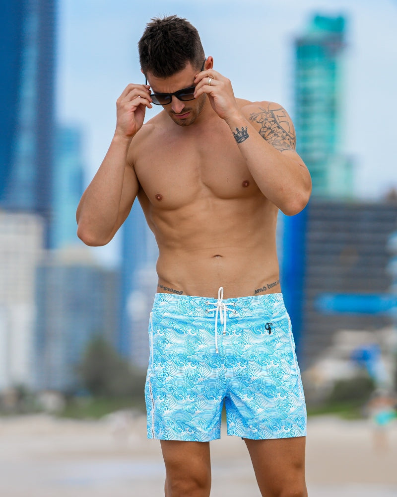 Make Waves Blue Swim Trunks - 5" Swim Trunks Tucann