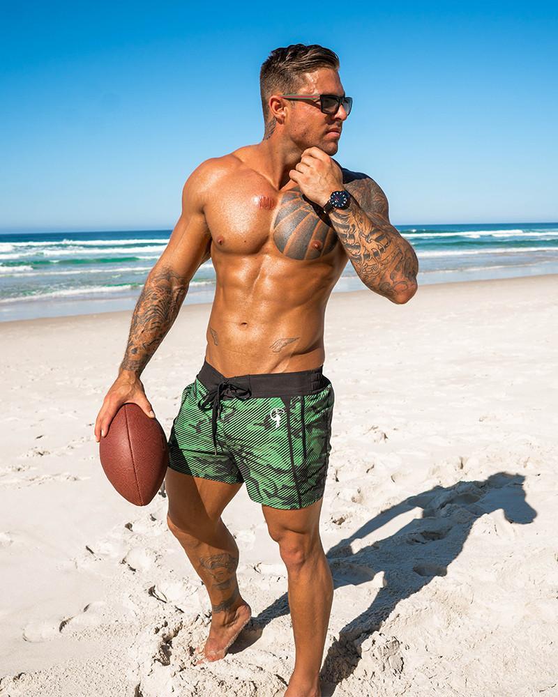 Striped Camo Green Swim Shorts Shorts / Board shorts Tucann