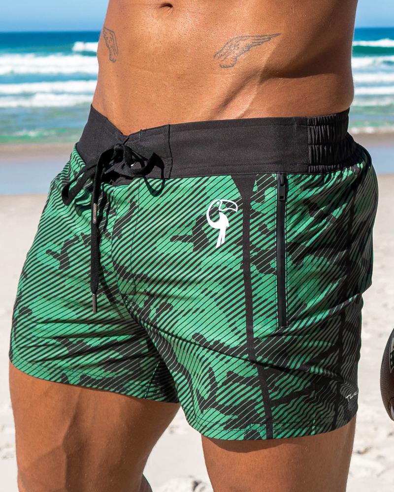 Striped Camo Green Swim Shorts - Tucann America