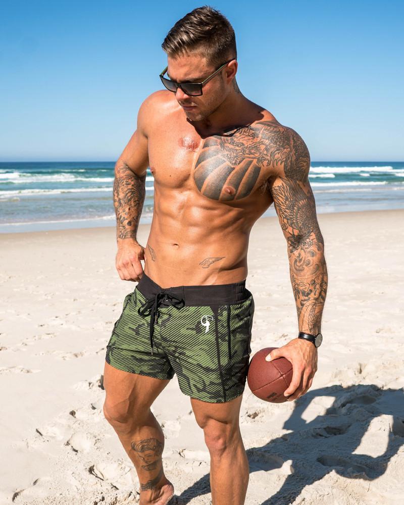 Striped Camo Green Swim Shorts Shorts / Board shorts Tucann