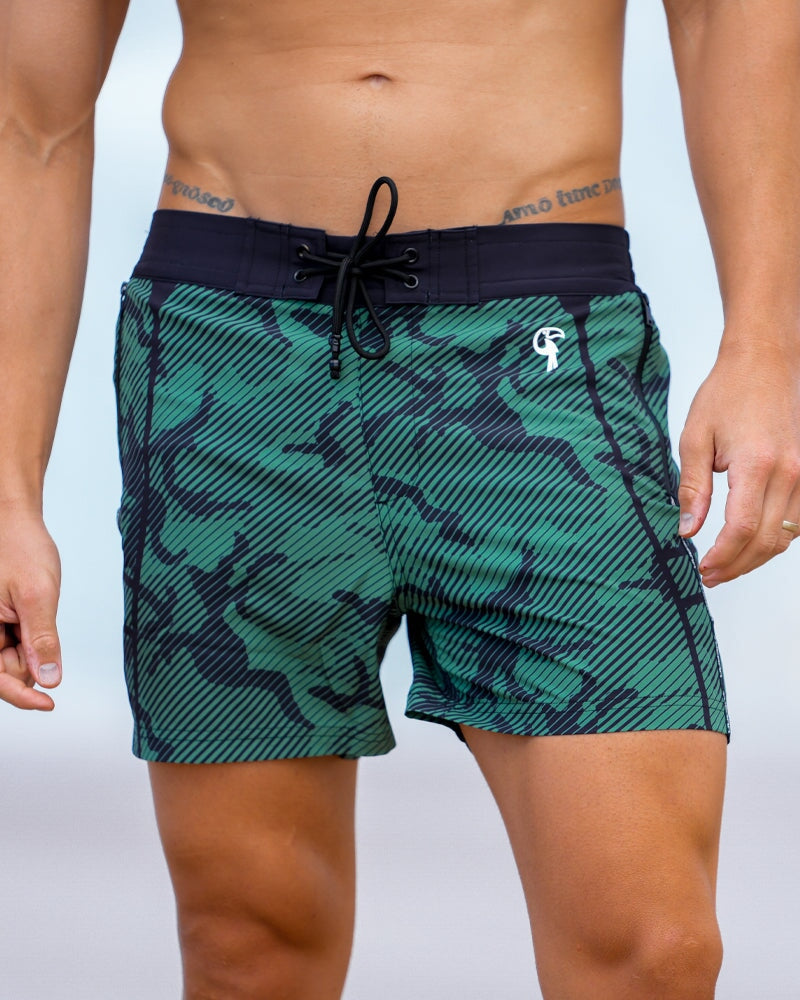 Striped Green Camo Swim Trunks - 5" Shorts / Board shorts Tucann