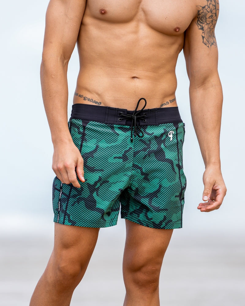 Striped Green Camo Swim Trunks - 5" Shorts / Board shorts Tucann