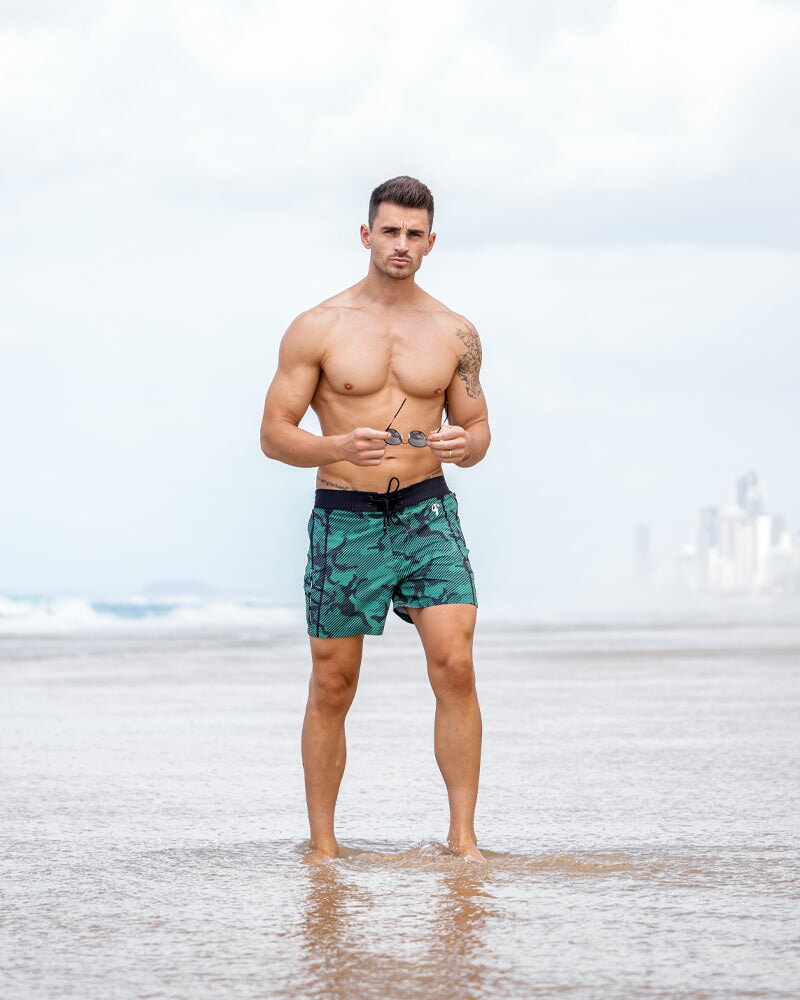 Striped Green Camo Swim Trunks - 5" Shorts / Board shorts Tucann