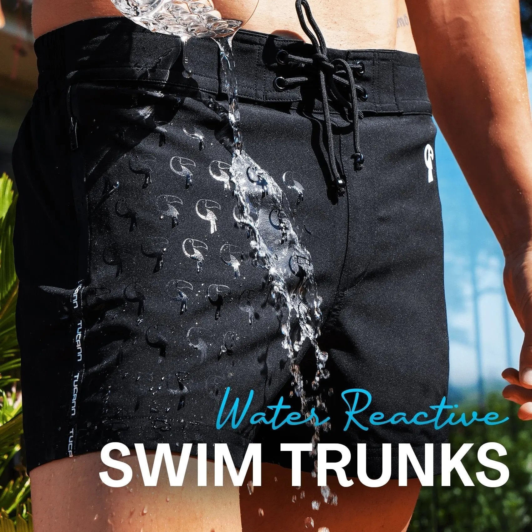 WATER REACTIVE SWIM TRUNKS!