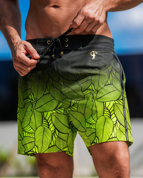 Black Leaf Lime Swim Trunks - 5