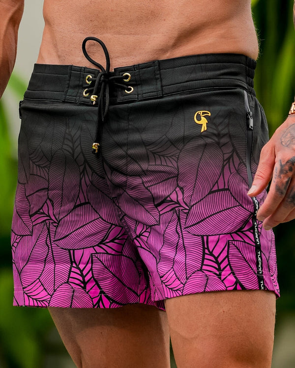 Black Leaf Magenta - 3" Shorts / Board shorts Tucann 