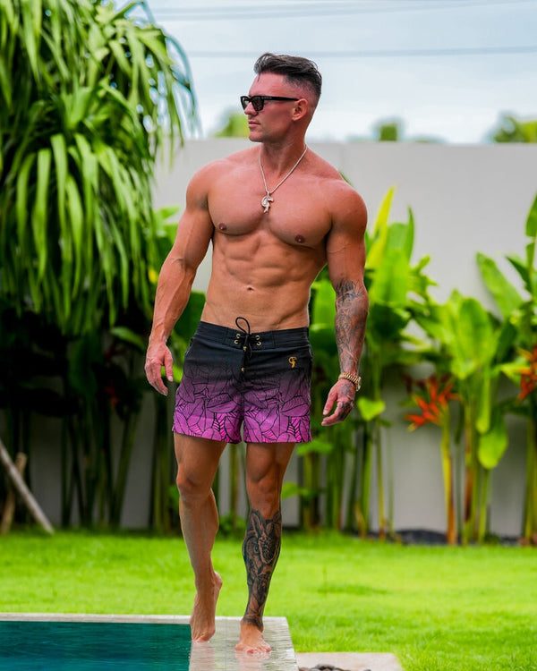 Black Leaf Magenta - 3" Shorts / Board shorts Tucann 