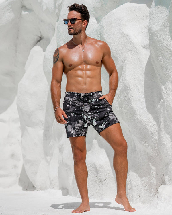 Black Splatter White - 5" Swim Trunks Tucann 