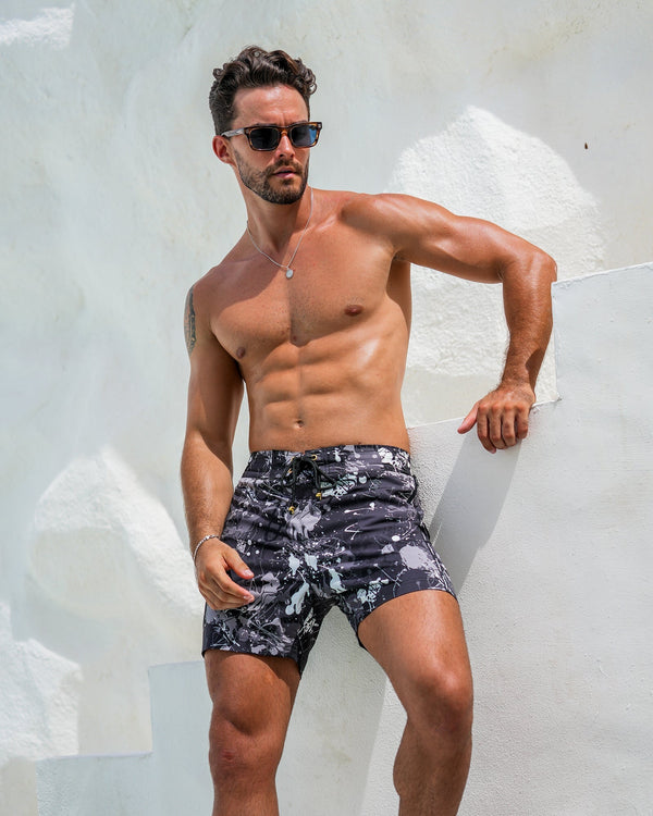 Black Splatter White - 5" Swim Trunks Tucann 