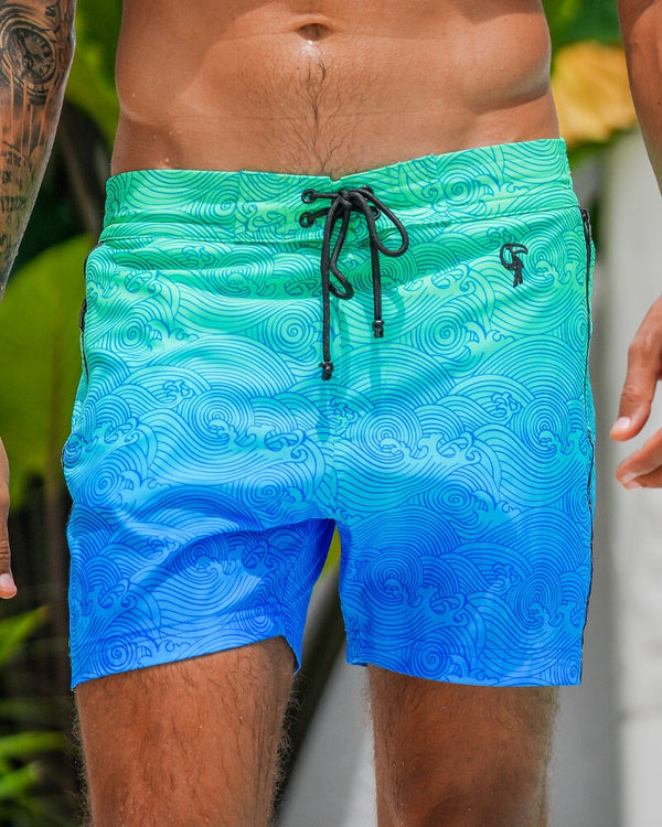 Faded Waves - Blue Lagoon - 5" Swim Trunks Tucann 