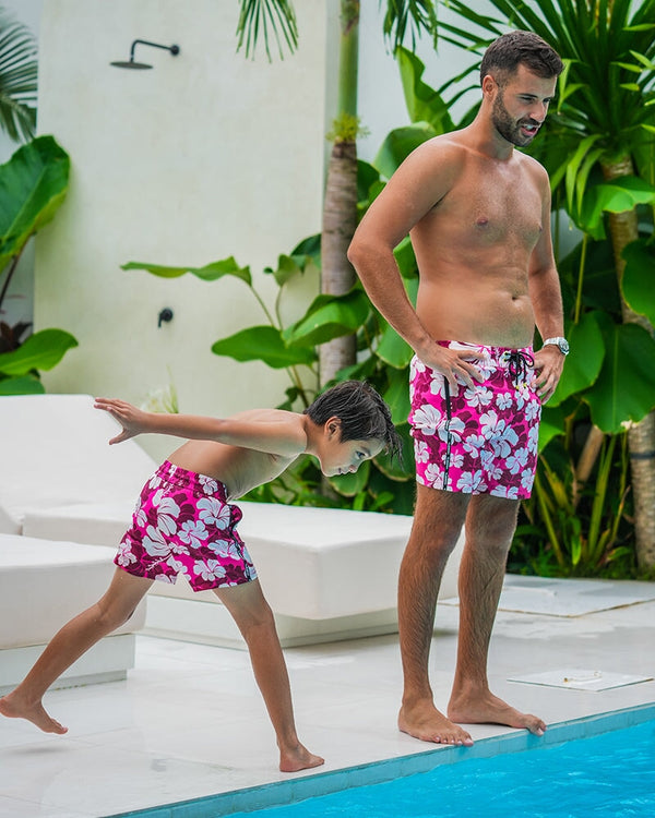Kids Shorts-Hawaiian Red Kids Swim Shorts Tucann 