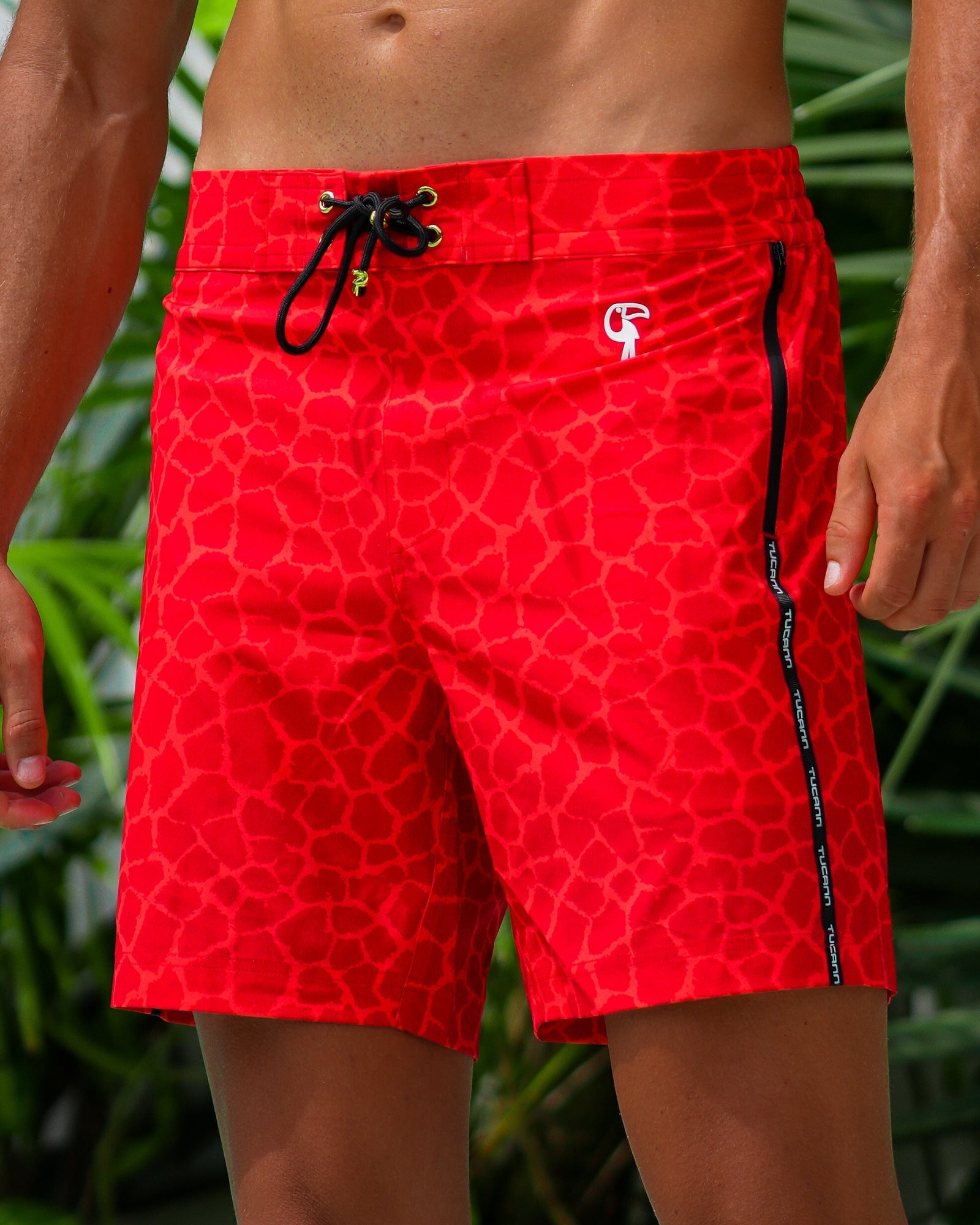 Thin Red Line Firefighter Flag Men's Swim Trunks - Double Layer With Compression Liner Beach Shorts