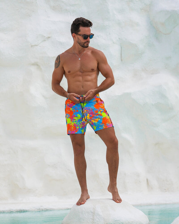 Neon Splatter Aqua - 5" Swim Trunks Tucann 