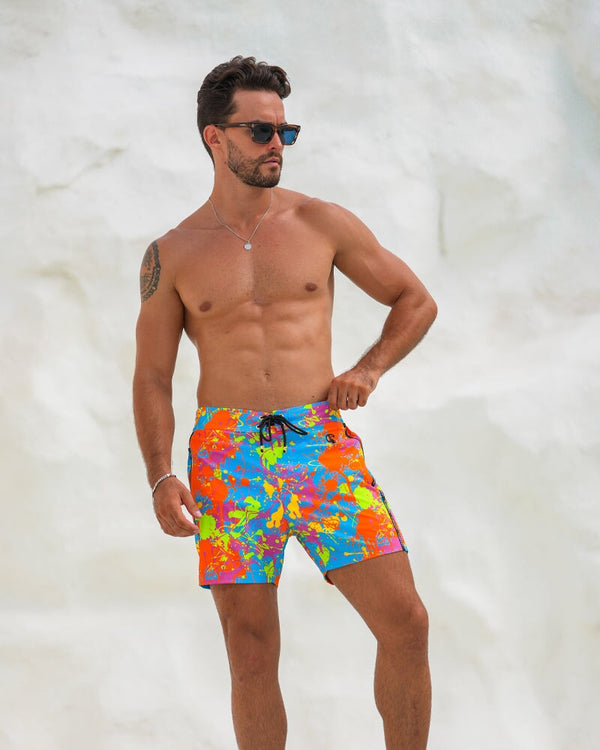 Neon Splatter Aqua - 5" Swim Trunks Tucann 