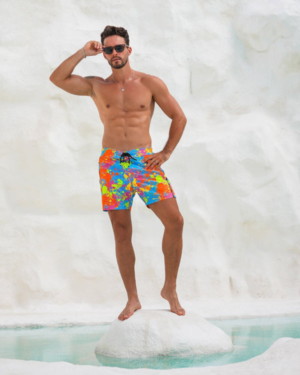 Neon Splatter Aqua - 5" Swim Trunks Tucann 