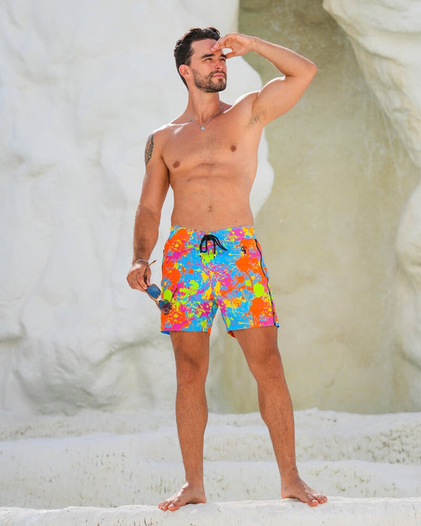 Neon Splatter Aqua - 5" Swim Trunks Tucann 