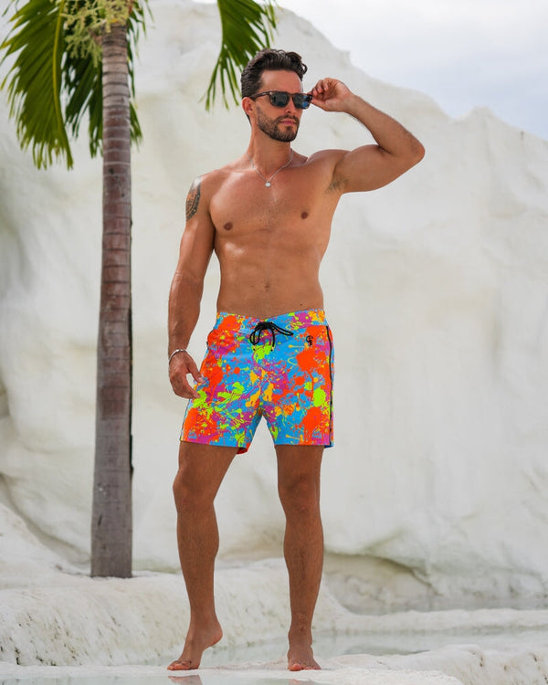 Neon Splatter Aqua - 5" Swim Trunks Tucann 