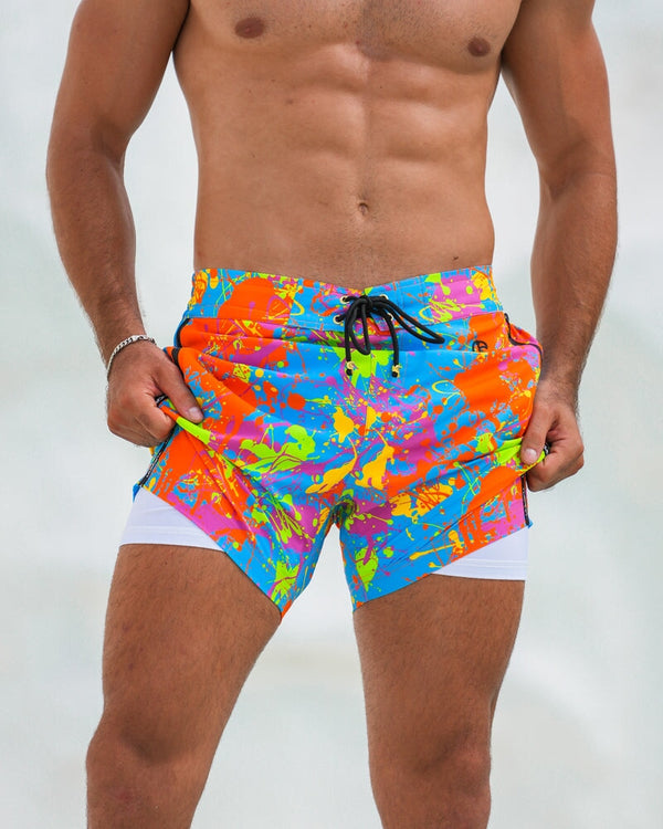 Neon Splatter Aqua - 5" Swim Trunks Tucann 