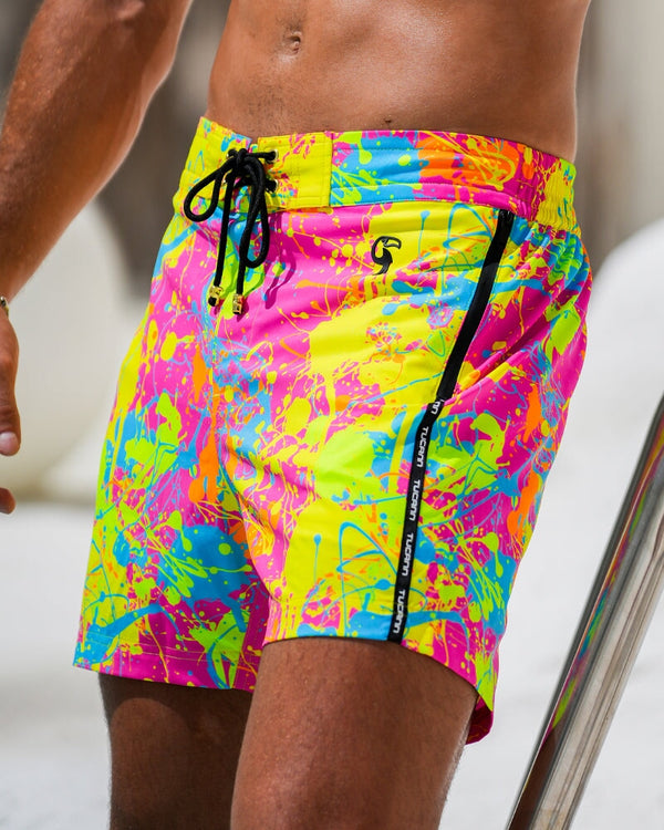 Neon Splatter Crimson - 5" Swim Trunks Tucann 