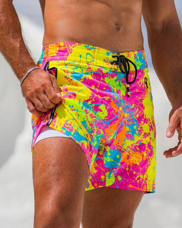 Neon Splatter Crimson - 5" Swim Trunks Tucann 