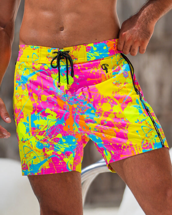 Neon Splatter Crimson - 5" Swim Trunks Tucann 
