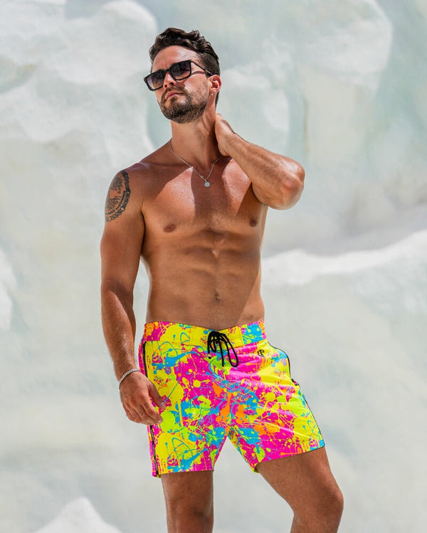 Neon Splatter Crimson - 5" Swim Trunks Tucann 