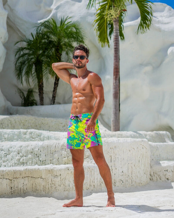 Neon Splatter Lime - 5" Swim Trunks Tucann 