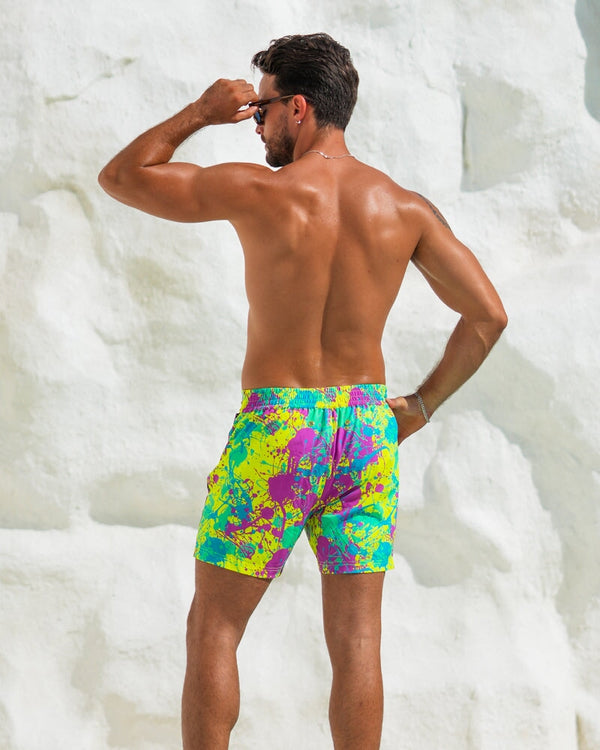 Neon Splatter Lime - 5" Swim Trunks Tucann 