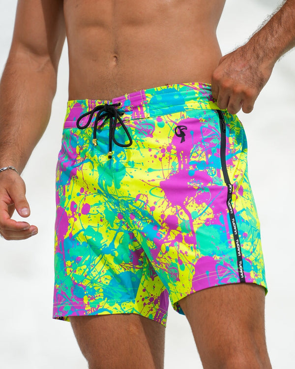 Neon Splatter Lime - 5" Swim Trunks Tucann 