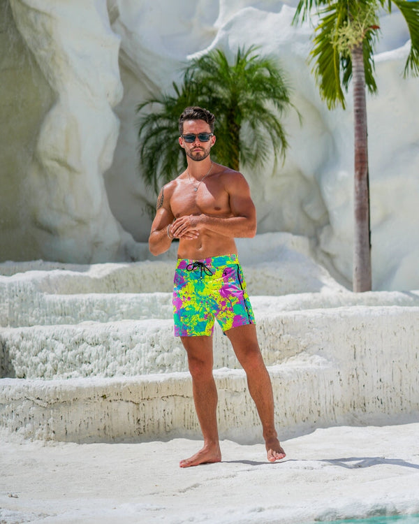 Neon Splatter Lime - 5" Swim Trunks Tucann 