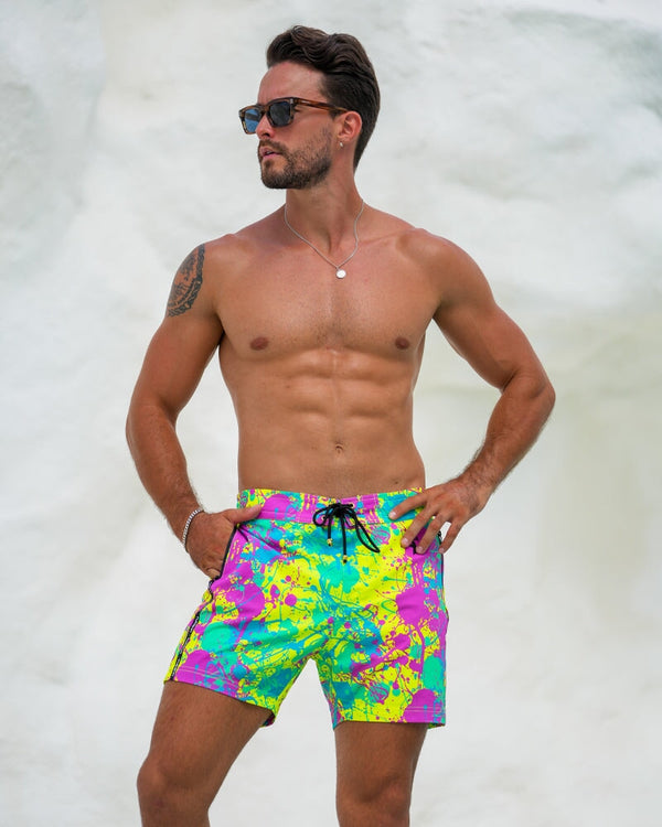 Neon Splatter Lime - 5" Swim Trunks Tucann 