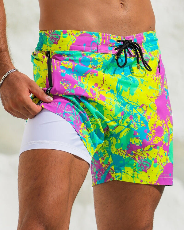 Neon Splatter Lime - 5" Swim Trunks Tucann 