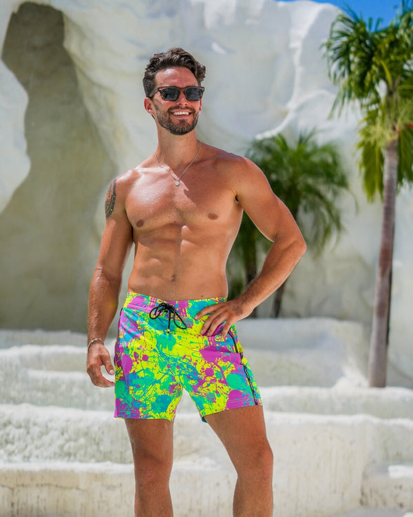 Neon Splatter Lime - 5" Swim Trunks Tucann 