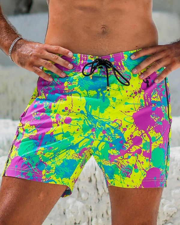 Neon Splatter Lime - 5" Swim Trunks Tucann 